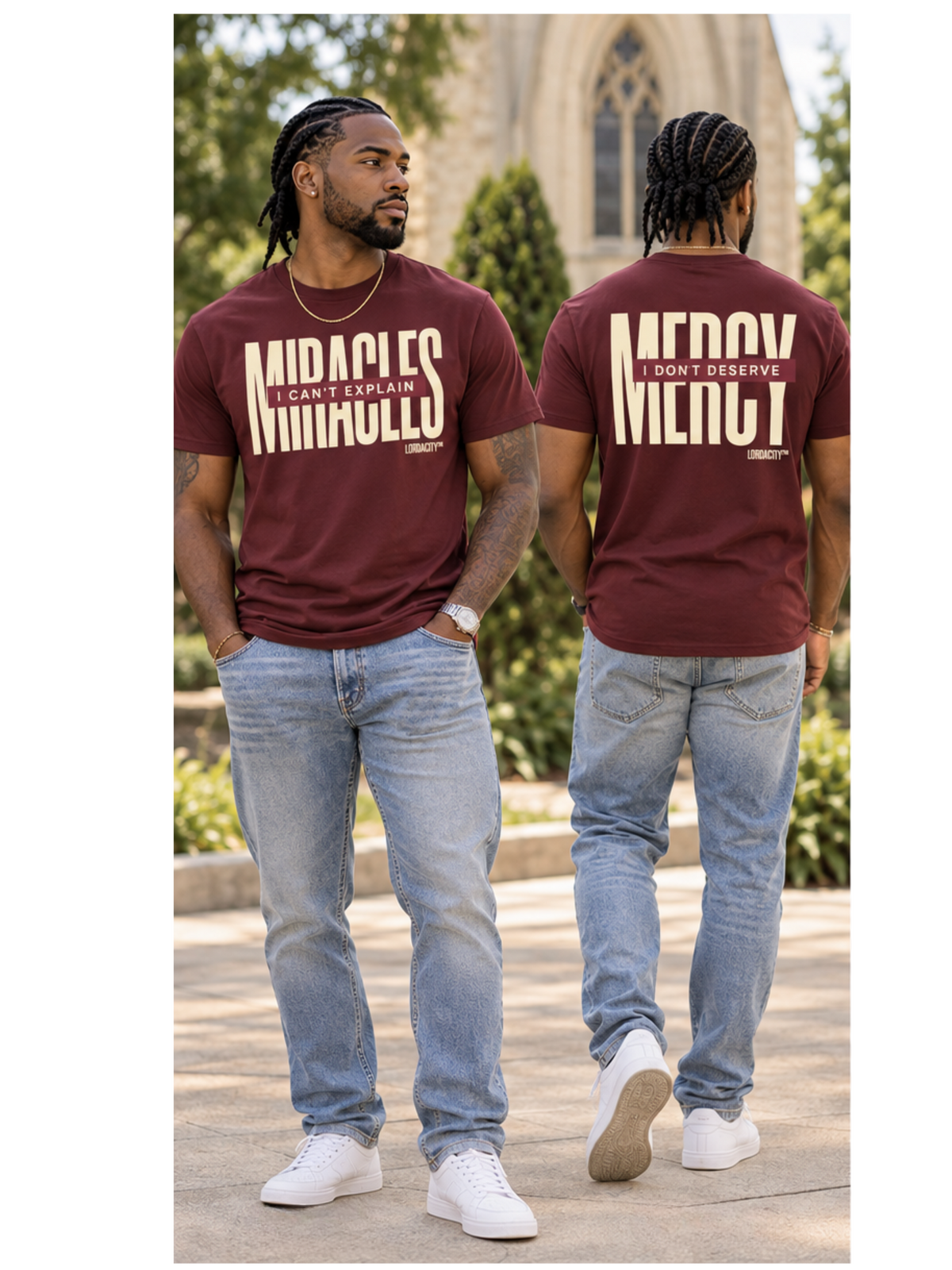 Mercy & Miracles Tee — Maroon